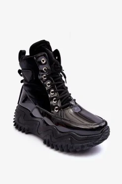 Online Boto Ocieplane Botki Na Masywnej Platformie Czarne Lanleh