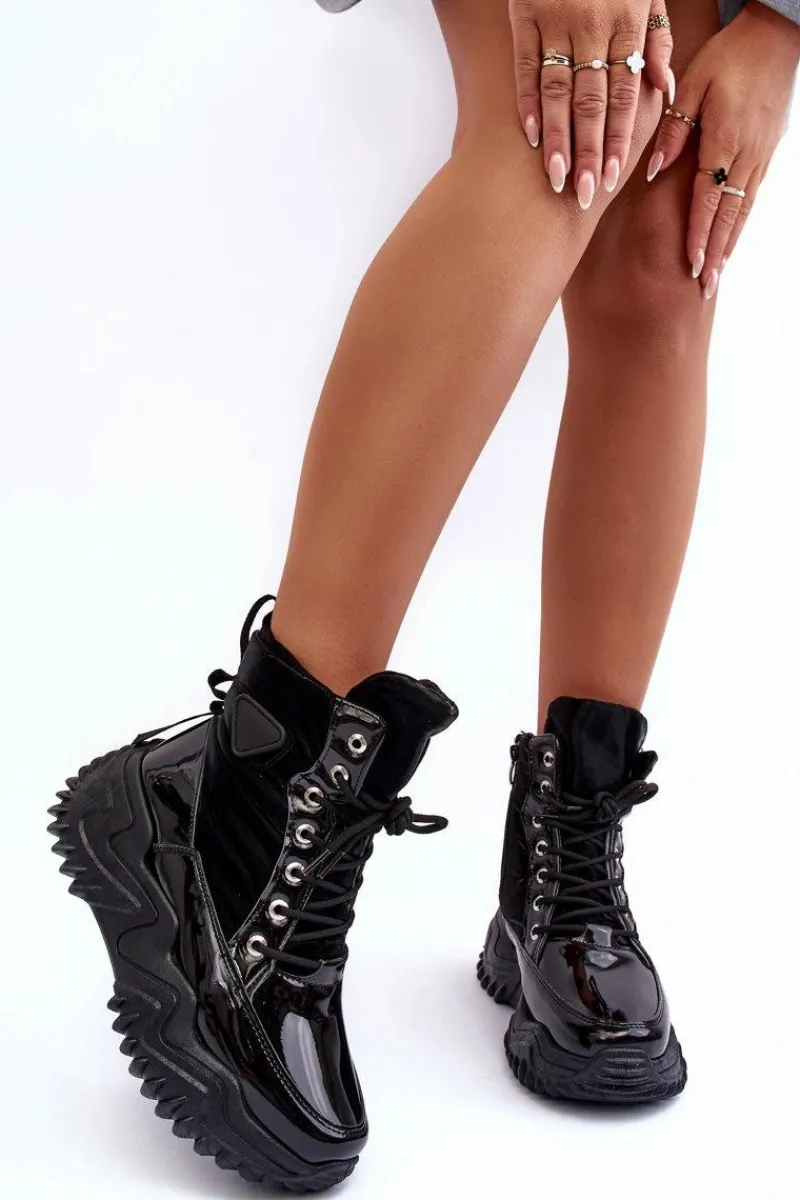 Online Boto Ocieplane Botki Na Masywnej Platformie Czarne Lanleh