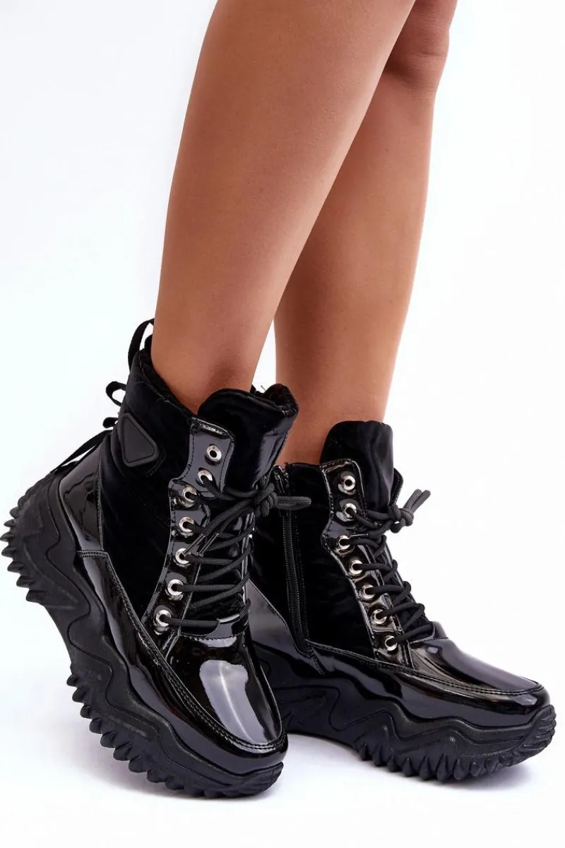 Online Boto Ocieplane Botki Na Masywnej Platformie Czarne Lanleh