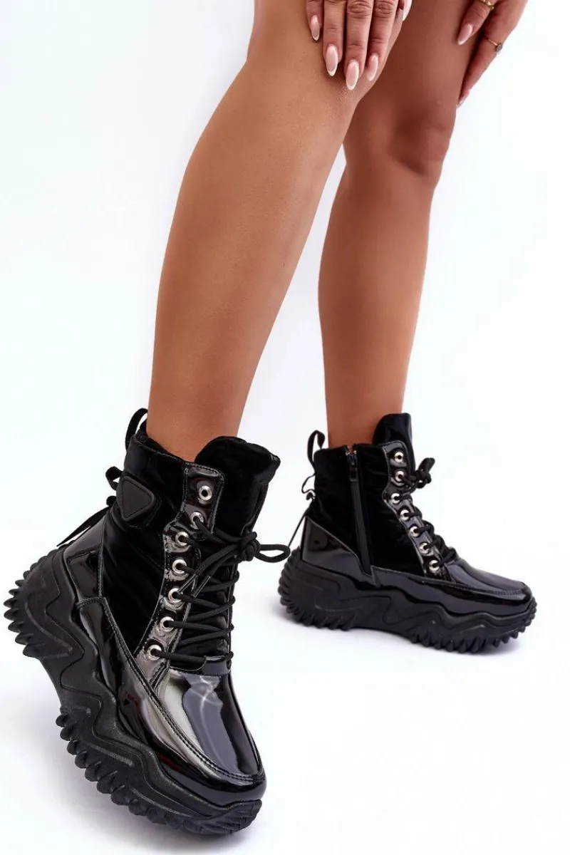 Online Boto Ocieplane Botki Na Masywnej Platformie Czarne Lanleh