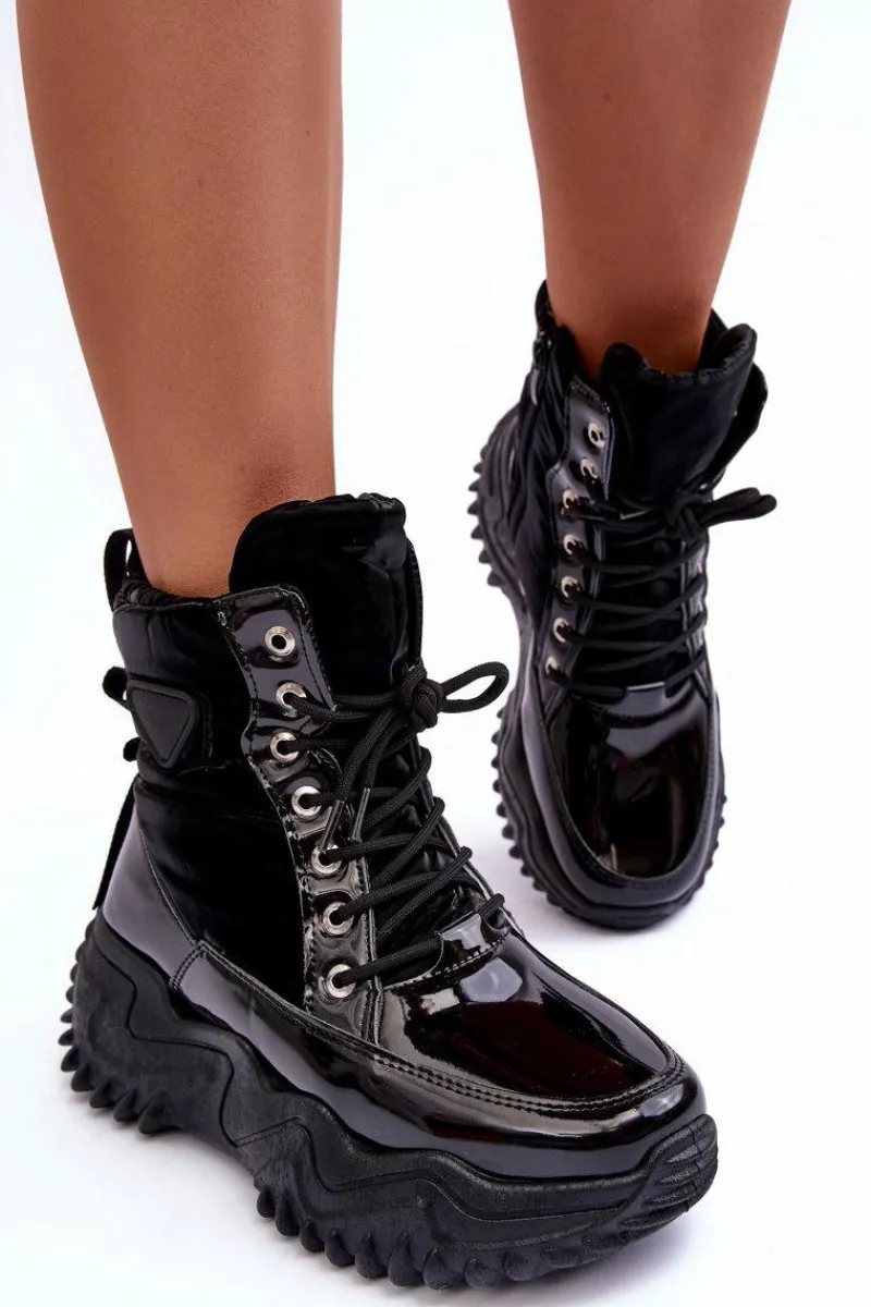 Online Boto Ocieplane Botki Na Masywnej Platformie Czarne Lanleh