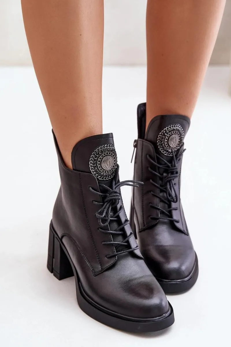 Hot Ocieplane Botki Na Masywnym Obcasie Skóra Naturalna Czarne Vinceza 66676 Damskie Botki Na Słupku|Botki Na Obcasie