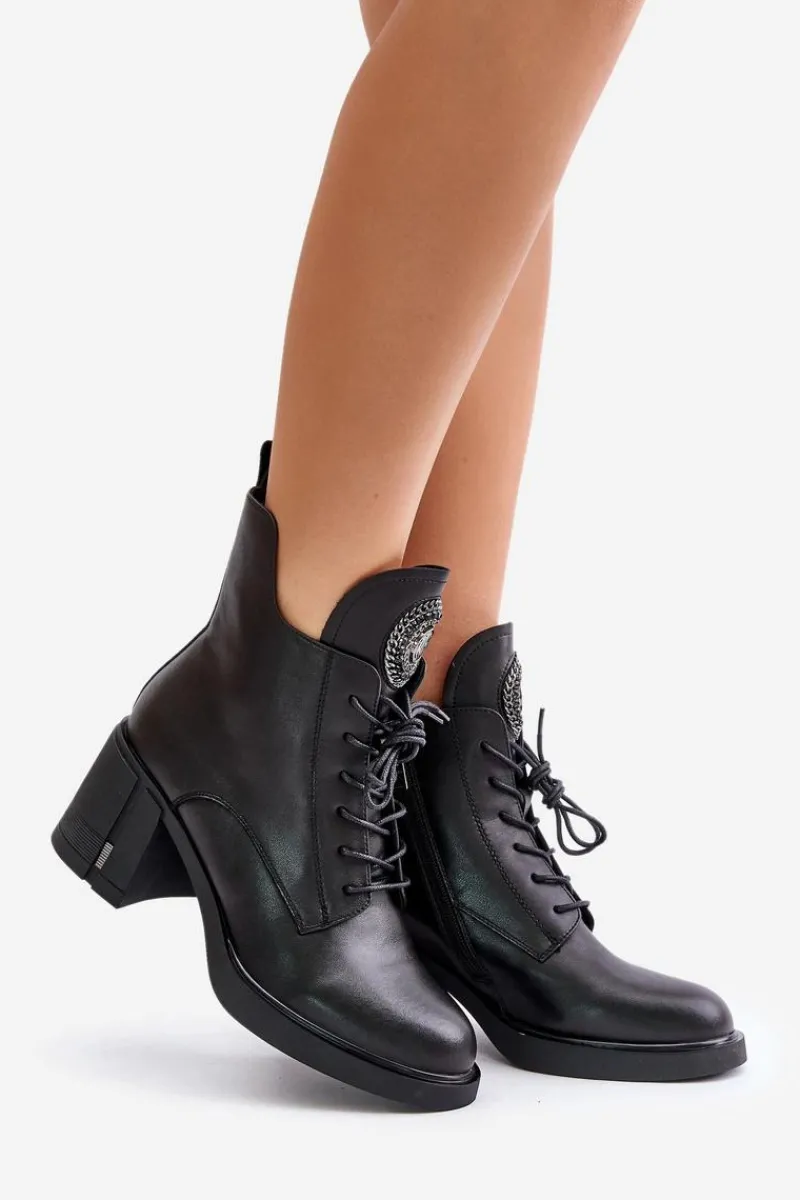 Hot Ocieplane Botki Na Masywnym Obcasie Skóra Naturalna Czarne Vinceza 66676 Damskie Botki Na Słupku|Botki Na Obcasie