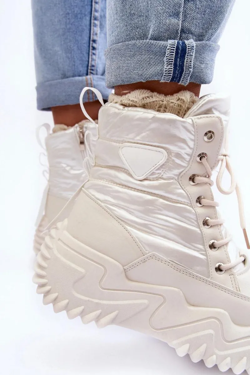 Damskie Trapery|Botki Sznurowane>Boto Ocieplane Botki Na Masywnej Platformie Jasnobeżowe Lanleh