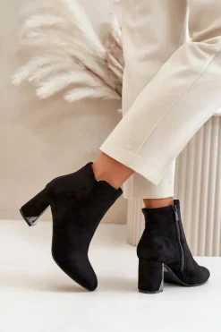 New Boto Ocieplane Botki Na Obcasie Słupku Z Lustrzanym Elementem Czarne Silvare Czarny