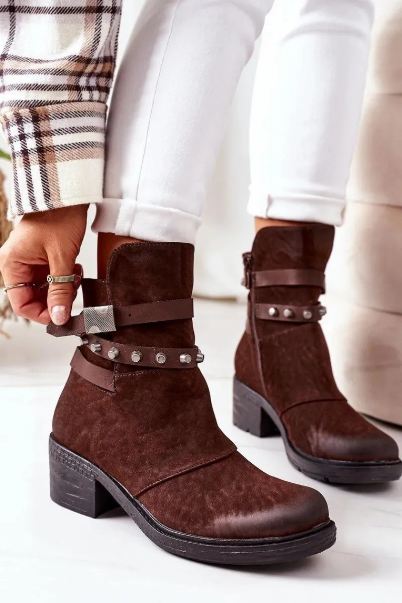 Discount Boto Ocieplane Botki Na Obcasie Brązowe Effie