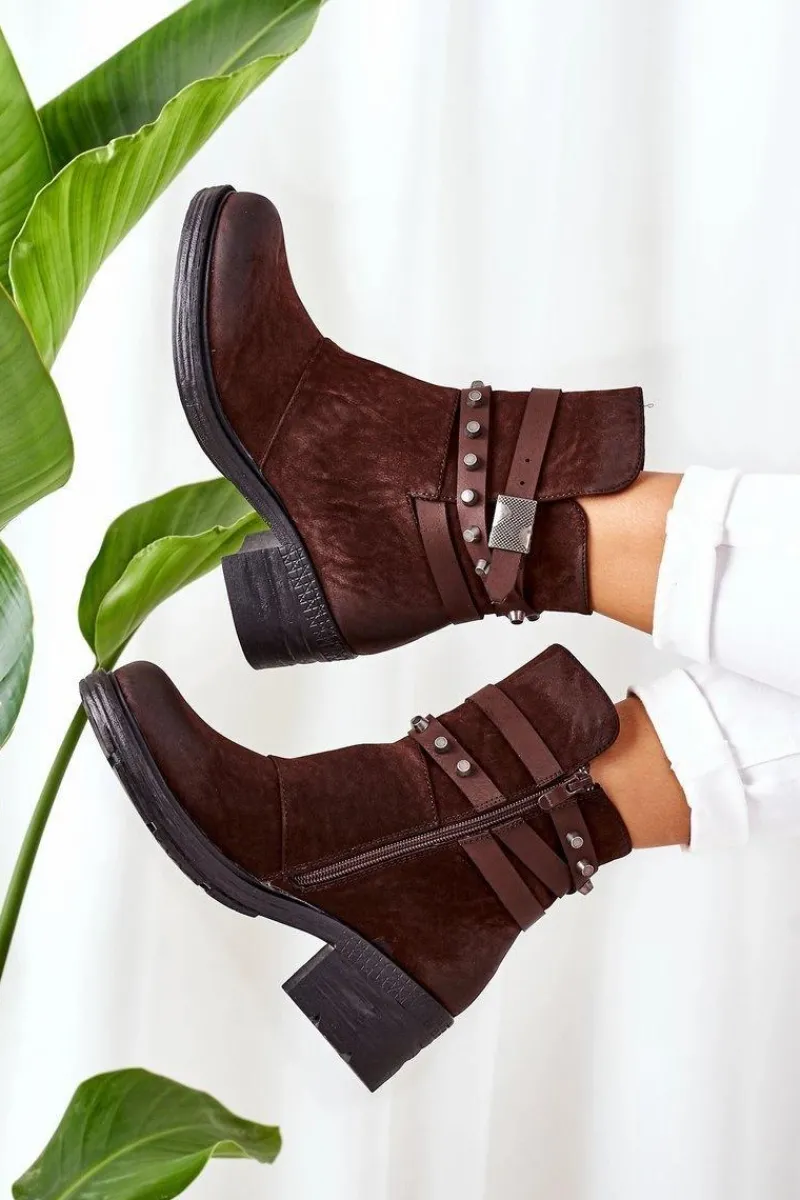 Discount Boto Ocieplane Botki Na Obcasie Brązowe Effie