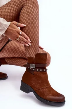 Online Boto Ocieplane Botki Na Obcasie Camel Effie Brązowy