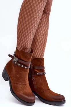 Online Boto Ocieplane Botki Na Obcasie Camel Effie Brązowy