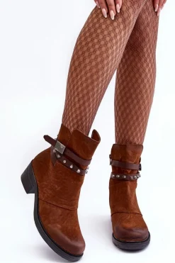 Online Boto Ocieplane Botki Na Obcasie Camel Effie Brązowy