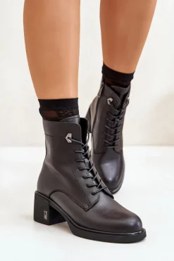 Outlet Ocieplane Botki Na Obcasie Ze Skóry Naturalnej Czarne Vinceza 66689 Damskie Botki Skórzane|Botki Na Słupku