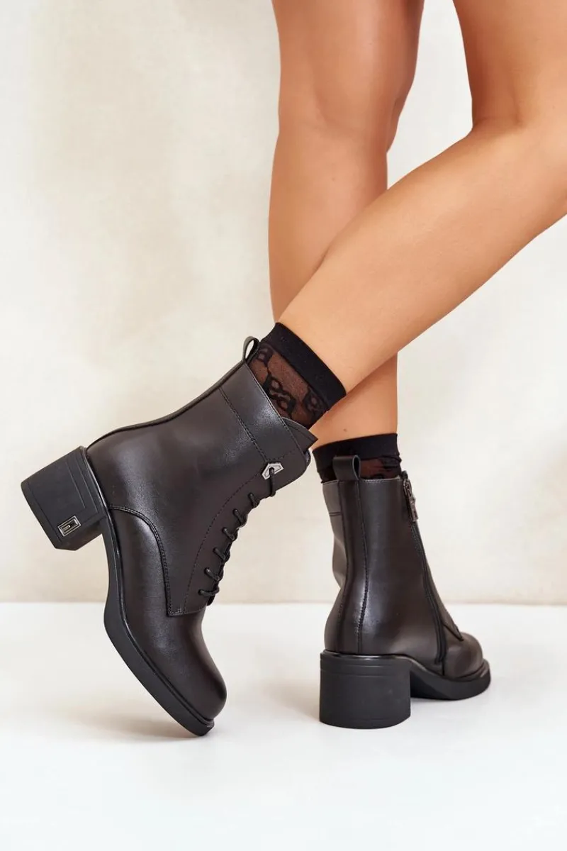 Outlet Ocieplane Botki Na Obcasie Ze Skóry Naturalnej Czarne Vinceza 66689 Damskie Botki Skórzane|Botki Na Słupku