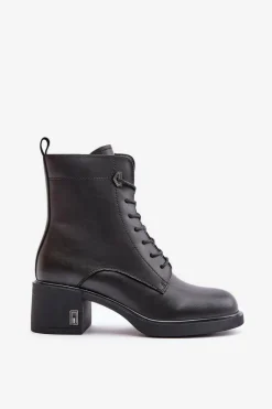 Outlet Ocieplane Botki Na Obcasie Ze Skóry Naturalnej Czarne Vinceza 66689 Damskie Botki Skórzane|Botki Na Słupku