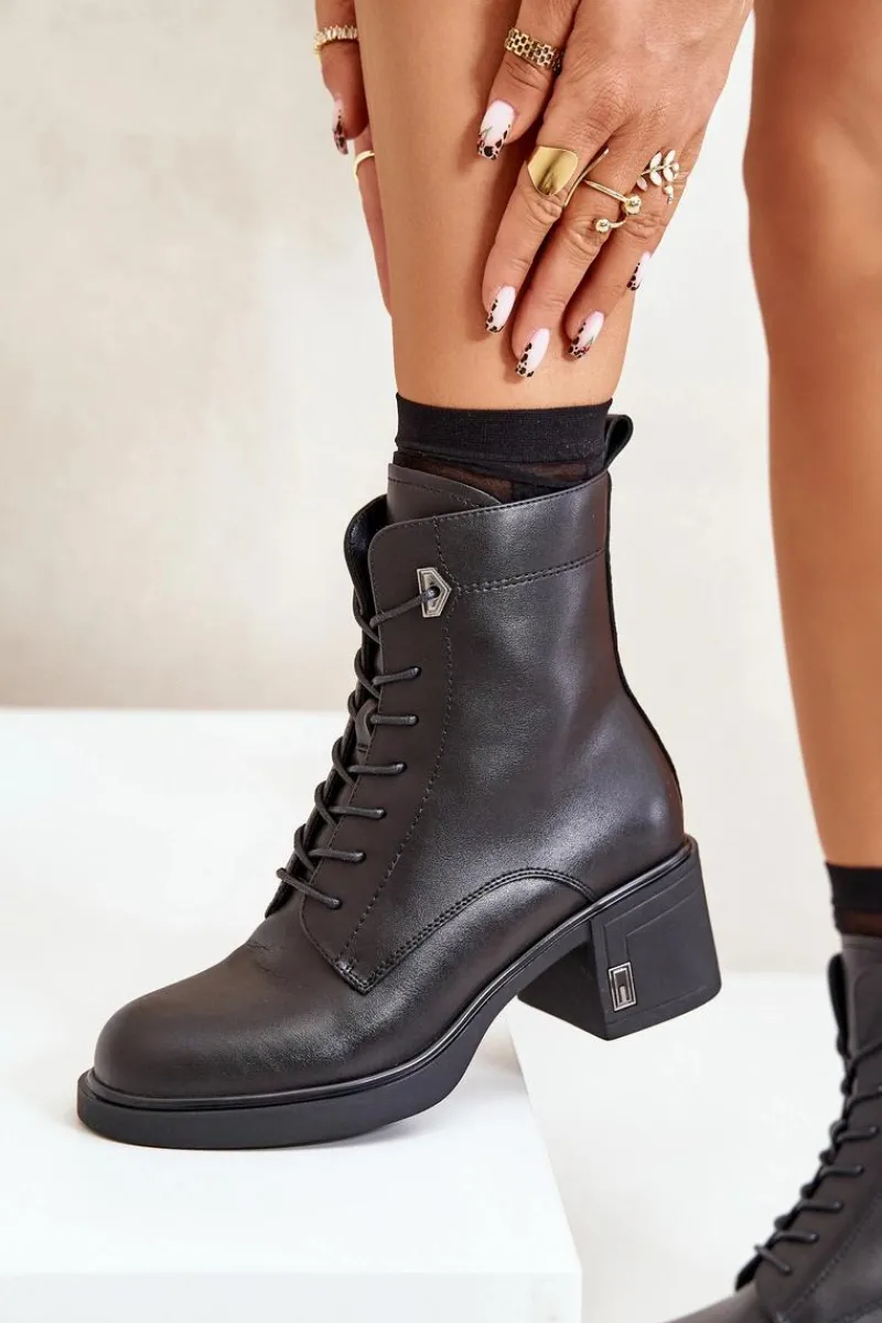 Outlet Ocieplane Botki Na Obcasie Ze Skóry Naturalnej Czarne Vinceza 66689 Damskie Botki Skórzane|Botki Na Słupku