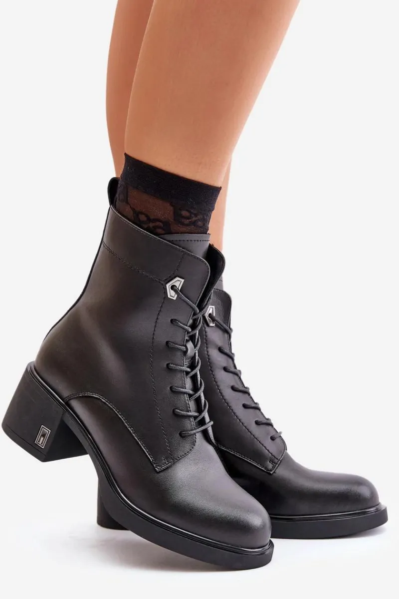 Outlet Ocieplane Botki Na Obcasie Ze Skóry Naturalnej Czarne Vinceza 66689 Damskie Botki Skórzane|Botki Na Słupku