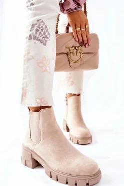 Czarne Botki|Botki Zimowe Damskie>Boto Ocieplane Botki Na Obcasie Beżowe Madge