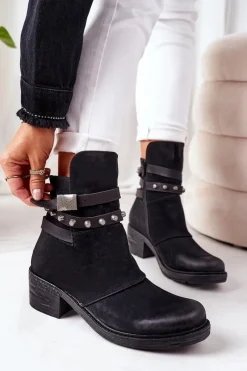 Online Ocieplane Botki Na Obcasie Czarne Effie Damskie Botki Na Słupku|Czarne Botki