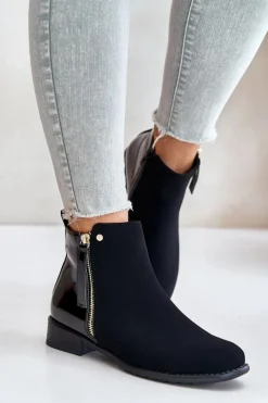 Online Boto Ocieplane Botki Na Płaskim Obcasie Z Niską Cholewką Czarne Zinariella