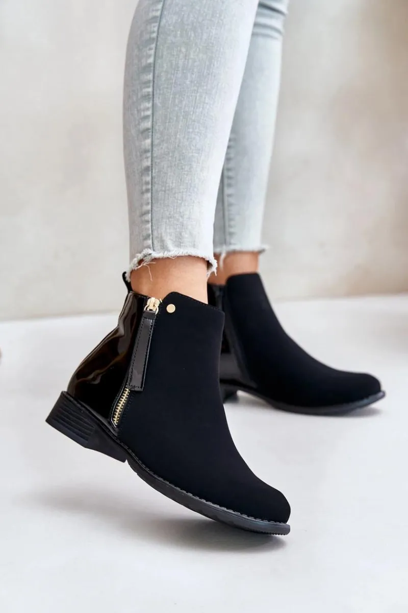 Online Boto Ocieplane Botki Na Płaskim Obcasie Z Niską Cholewką Czarne Zinariella