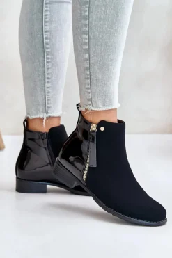 Online Boto Ocieplane Botki Na Płaskim Obcasie Z Niską Cholewką Czarne Zinariella