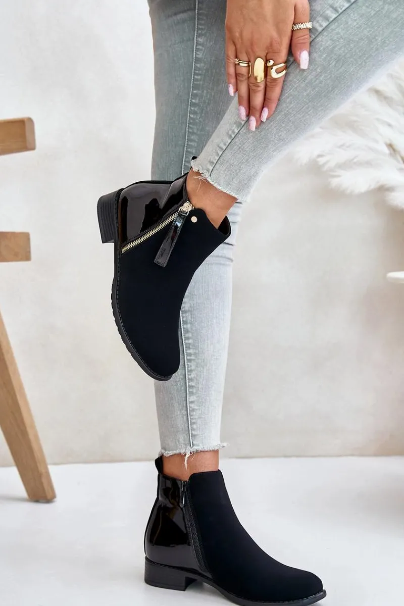 Online Boto Ocieplane Botki Na Płaskim Obcasie Z Niską Cholewką Czarne Zinariella