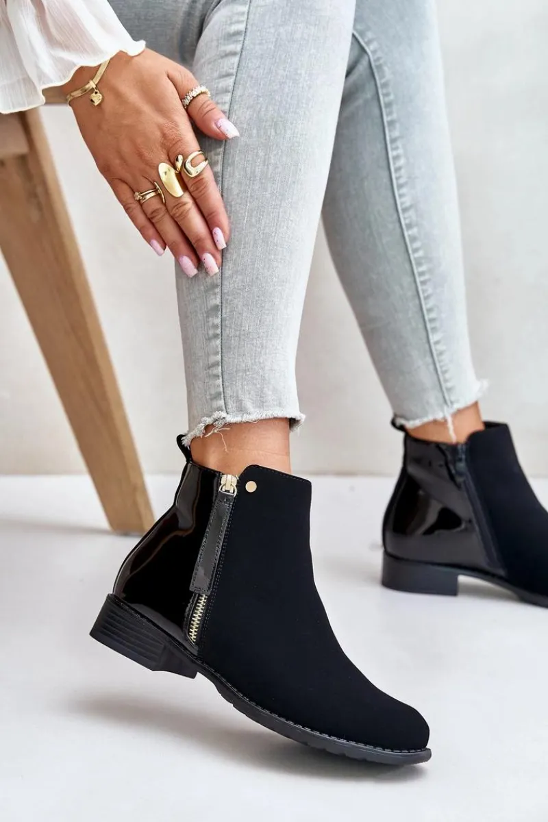 Online Boto Ocieplane Botki Na Płaskim Obcasie Z Niską Cholewką Czarne Zinariella