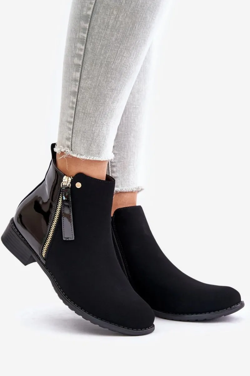 Online Boto Ocieplane Botki Na Płaskim Obcasie Z Niską Cholewką Czarne Zinariella