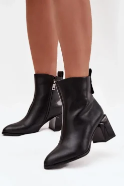 Botki Ocieplane|Botki Skórzane>Buty damskie Vinceza Ocieplane Botki Na Słupku Z Naturalnej Skóry Vinceza 66812 Czarne Czarny