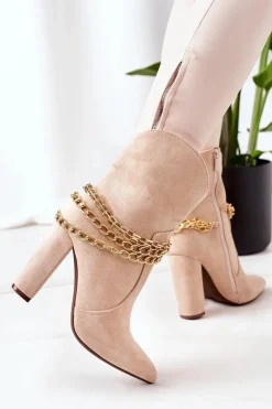 Sale Ocieplane Botki Na Słupku Beżowe Good Impression Damskie Botki Na Słupku|Czarne Botki