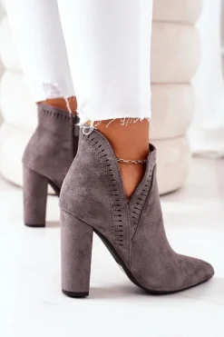 New Boto Ocieplane Botki Na Słupku Szare Sally