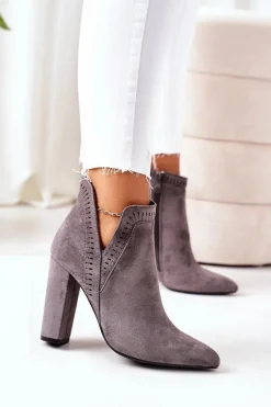 New Boto Ocieplane Botki Na Słupku Szare Sally