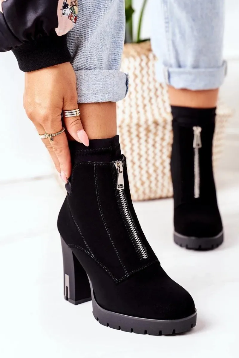 Outlet Ocieplane Botki Na Słupku Czarne Wonder Woman Damskie Botki Ocieplane|Botki Na Słupku