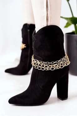 Hot Boto Ocieplane Botki Na Słupku Czarne Good Impression