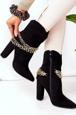 Hot Boto Ocieplane Botki Na Słupku Czarne Good Impression