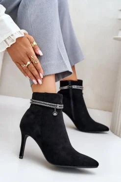 Botki Ocieplane|Czarne Botki>Buty damskie Vinceza Ocieplane Botki Na Szpilce Z Ozdobnym Paskiem Eko Zamszowe Vinceza 16469 Czarne