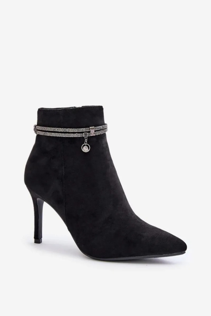 Botki Ocieplane|Czarne Botki>Buty damskie Vinceza Ocieplane Botki Na Szpilce Z Ozdobnym Paskiem Eko Zamszowe Vinceza 16469 Czarne
