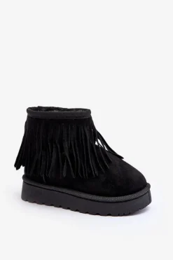 Dziewczęce>Boto Ocieplane Botki Śniegowce Dziecięce Z Ozdobnymi Frędzlami Czarne Nimia Czarny
