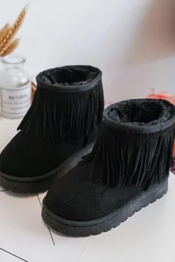 Dziewczęce>Boto Ocieplane Botki Śniegowce Dziecięce Z Ozdobnymi Frędzlami Czarne Nimia Czarny