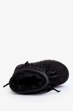 Dziewczęce></noscript>Boto Ocieplane Botki Śniegowce Dziecięce Z Ozdobnymi Frędzlami Czarne Nimia Czarny