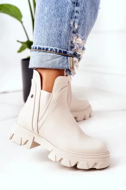 Outlet Ocieplane Botki Sztyblety Beżowe Hashtag Damskie Czarne Botki|Botki Zimowe Damskie