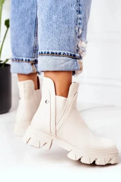 Outlet Ocieplane Botki Sztyblety Beżowe Hashtag Damskie Czarne Botki|Botki Zimowe Damskie