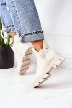 Outlet Ocieplane Botki Sztyblety Beżowe Hashtag Damskie Czarne Botki|Botki Zimowe Damskie