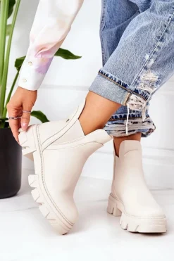 Outlet Ocieplane Botki Sztyblety Beżowe Hashtag Damskie Czarne Botki|Botki Zimowe Damskie