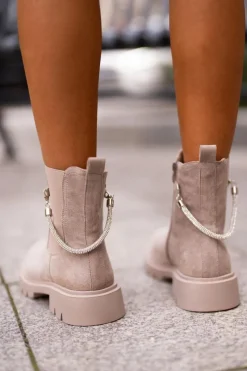 Hot Boto Ocieplane Botki Sztyblety Na Zamek Z Ozdobnym Paskiem Beżowe Labenne