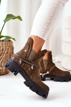 Czarne Botki|Botki Zimowe Damskie>Boto Ocieplane Botki Sztyblety Ciemnozielone Good Idea