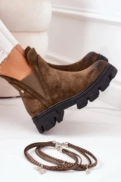 Czarne Botki|Botki Zimowe Damskie>Boto Ocieplane Botki Sztyblety Ciemnozielone Good Idea