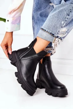 Czarne Botki|Botki Zimowe Damskie>Boto Ocieplane Botki Sztyblety Czarne Hashtag