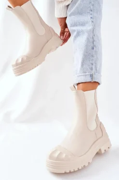 New Ocieplane Botki Sztyblety Beżowe Time Off Damskie Botki Zimowe Damskie|Brązowe I Beżowe Botki