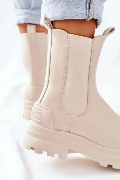 New Ocieplane Botki Sztyblety Beżowe Time Off Damskie Botki Zimowe Damskie|Brązowe I Beżowe Botki