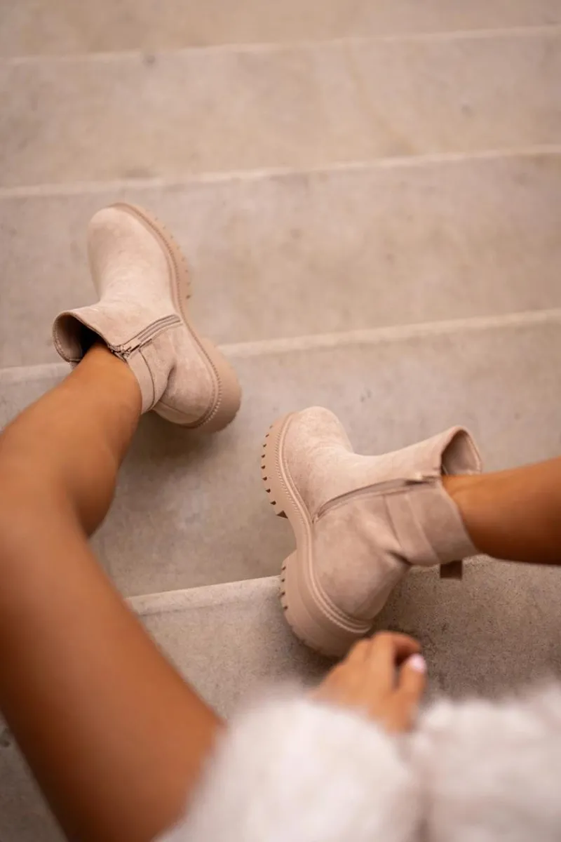 Ocieplane Botki Sztyblety Na Zamek Z Klamrą Beżowe Kikiella Damskie Brązowe I Beżowe Botki|Botki Płaskie